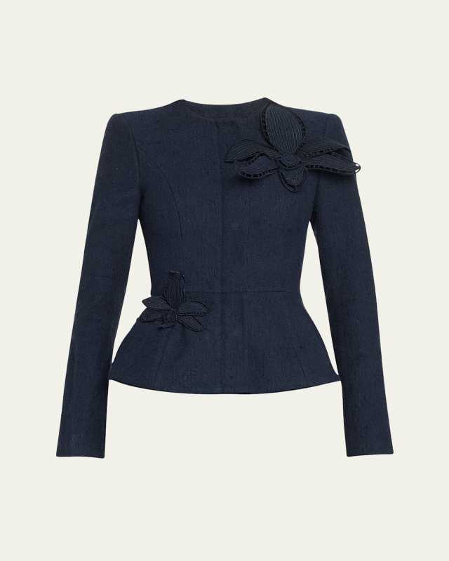 Peplum Orchid Applique Wool Tweed Jacket
